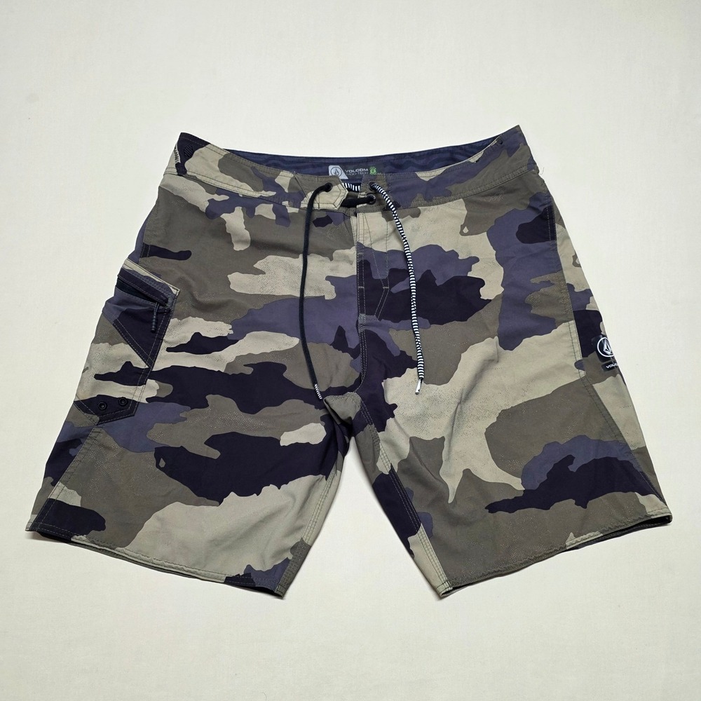Volcom Mod-Tech Camo Hybrid/Board Shorts Men 36 Green Camouflage Cargo Pocket